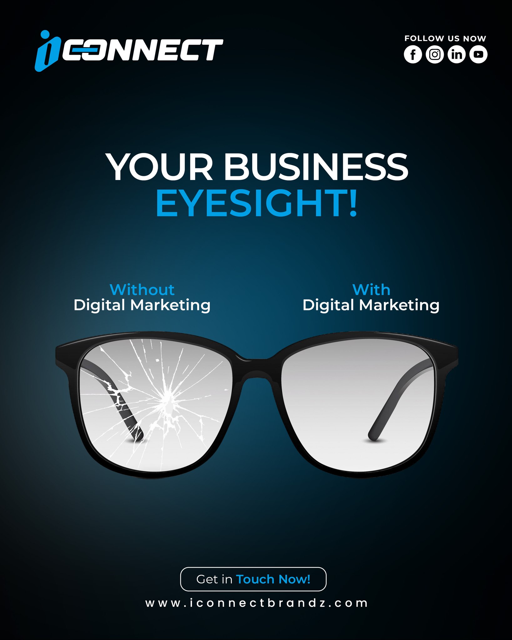 Young beginner exploring digital marketing career options on glasses