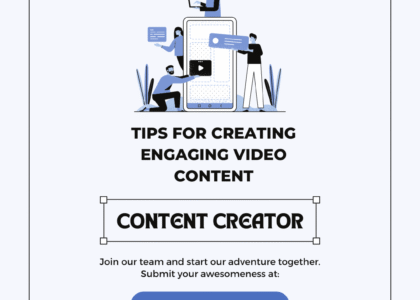 Graphic showing people creating video content on a mobile screen with the title "Tips for Creating Engaging Video Content" by iConnect Brandz.