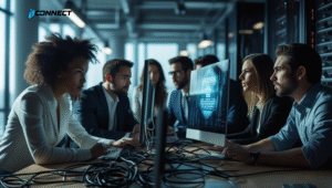 IT technician monitoring server systems in a secure U.S. data center