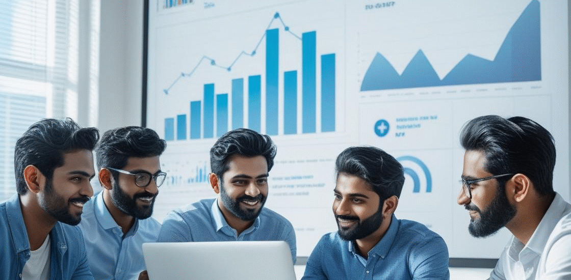 Diverse digital marketing team planning strategy in a modern U.S. office