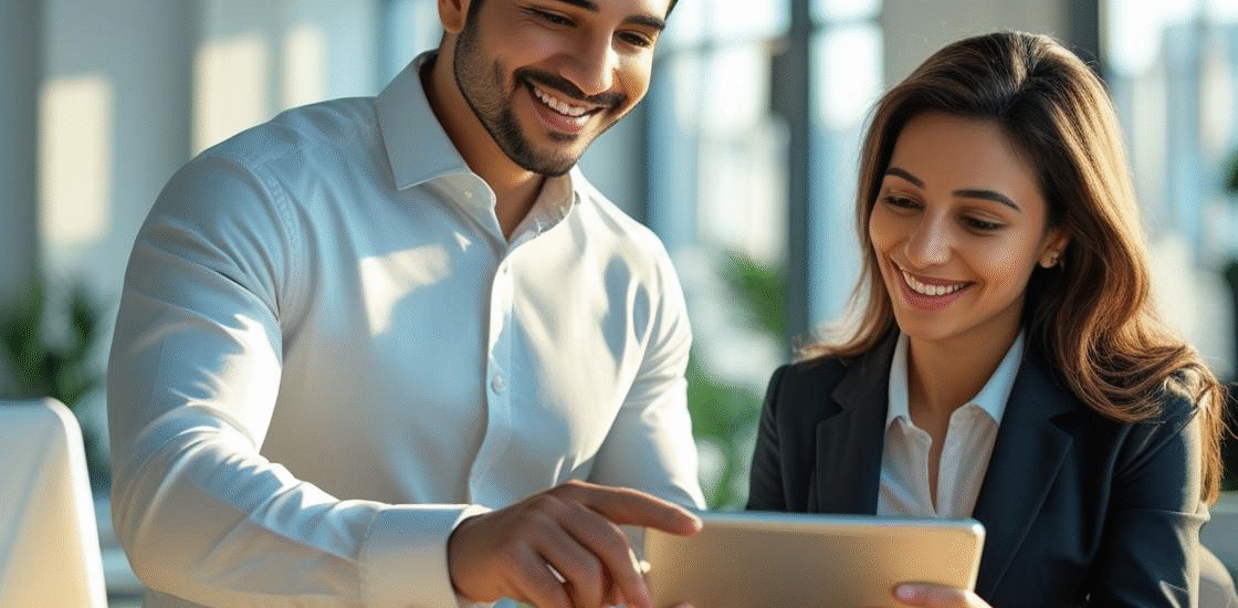 Small business owner using digital marketing tools on a laptop