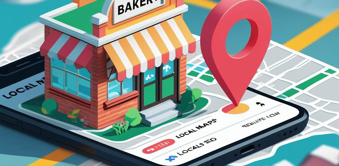 Local service business on a map with search ranking icons