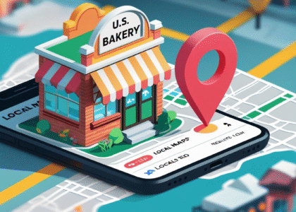 Local service business on a map with search ranking icons