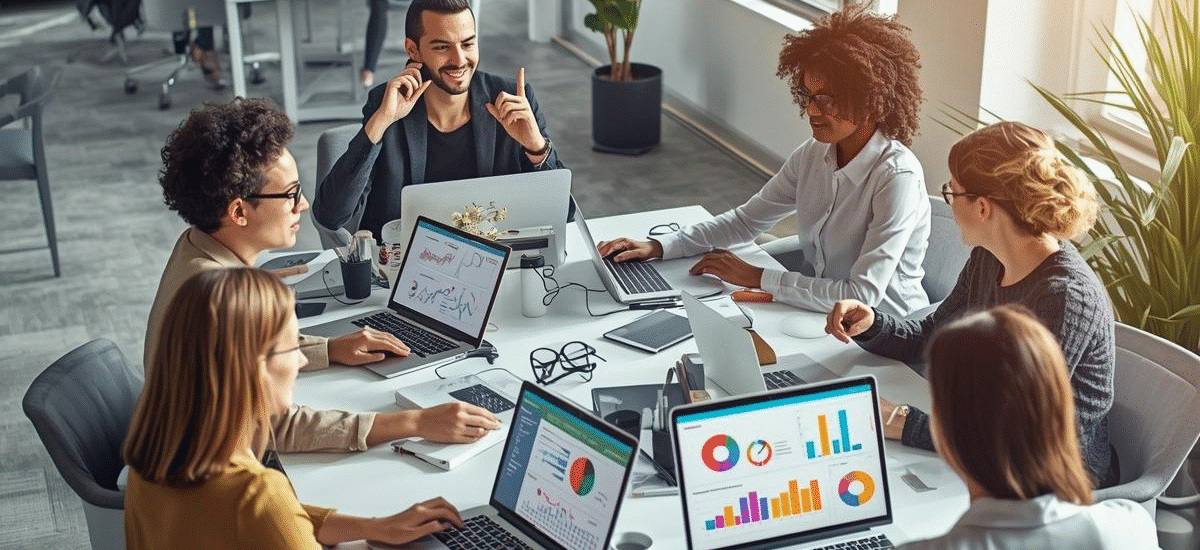 Team working on SEO, PPC, and social media marketing in the USA