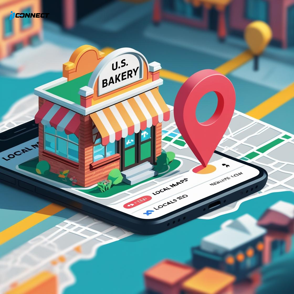 Local service business on a map with search ranking icons