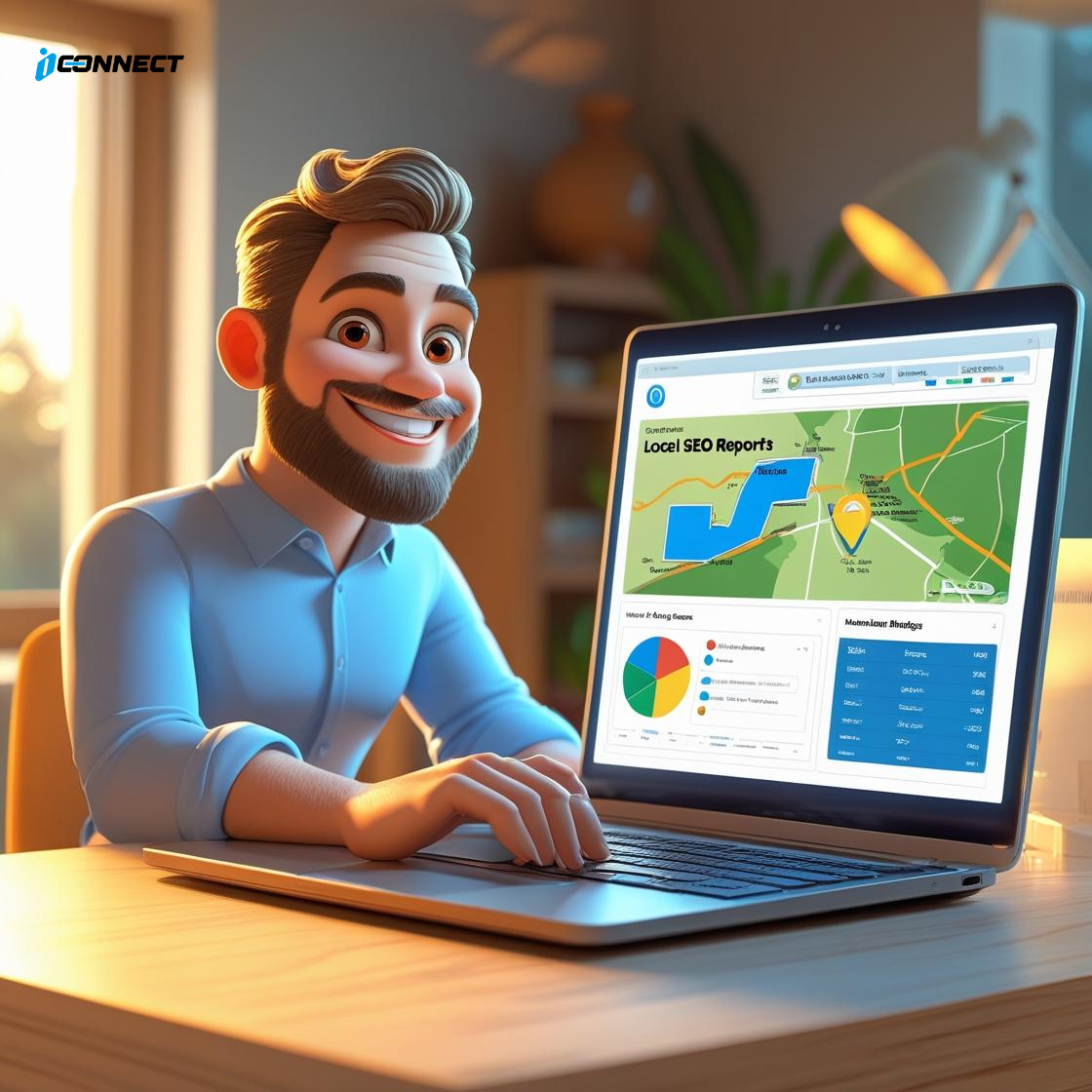 Marketing expert analyzing local SEO results on laptop