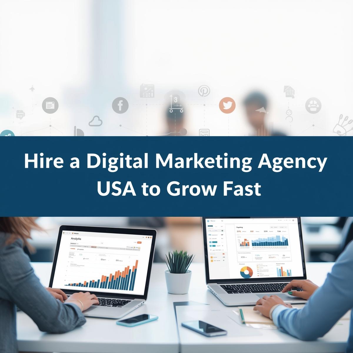 Hire a Digital Marketing Agency USA to Grow Fast – Professional marketing banner.