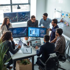 A team of top U.S. marketing experts working together on digital marketing strategies to help small businesses grow and boost online sales.