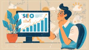 A small business owner looking at website traffic growth on