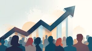 A creative brand growth illustration with upward arrows