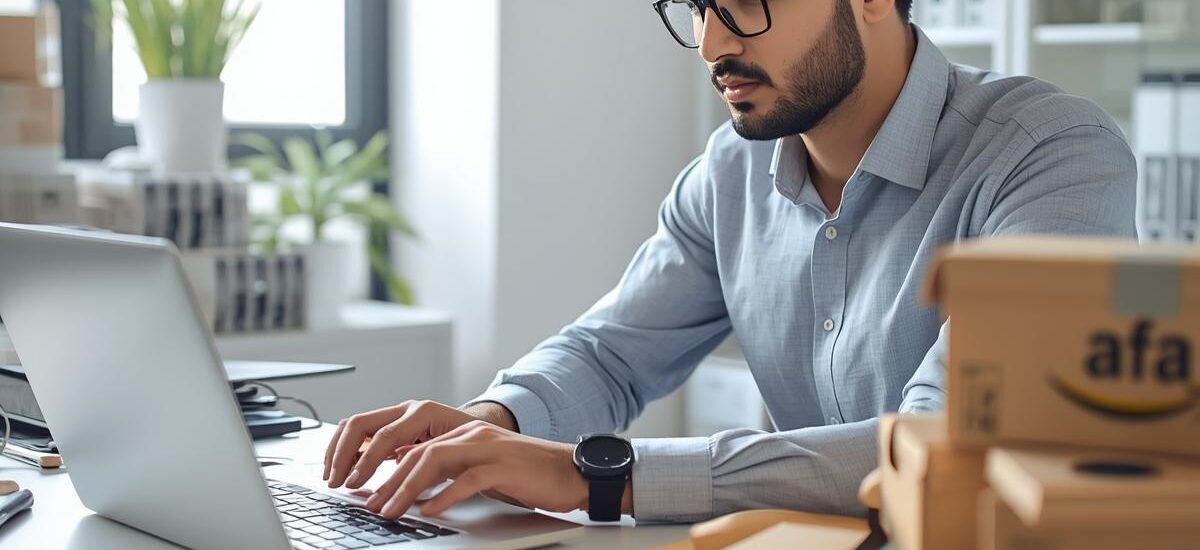 A small business owner in Pakistan working on a laptop with graphs, charts, mode