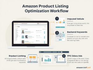 An illustration of Amazon product listing optimization workflo