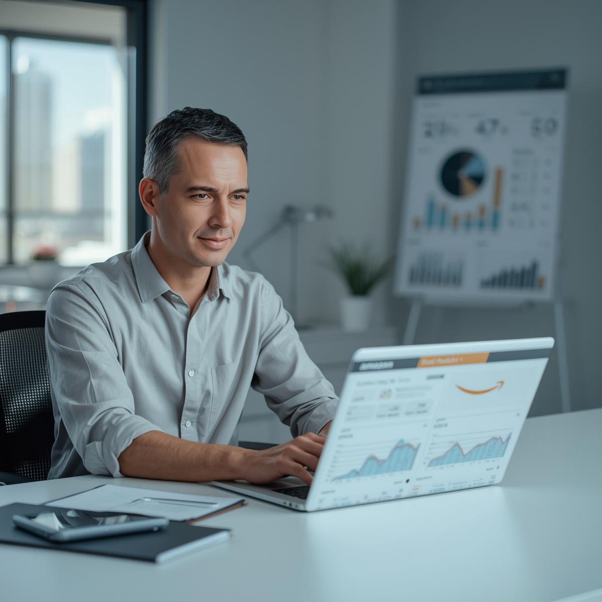 a person is using his laptop in his office