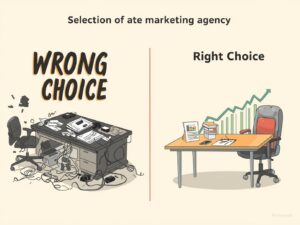 A visual comparison showing two paths_ one side labeled “Wrong Choice
